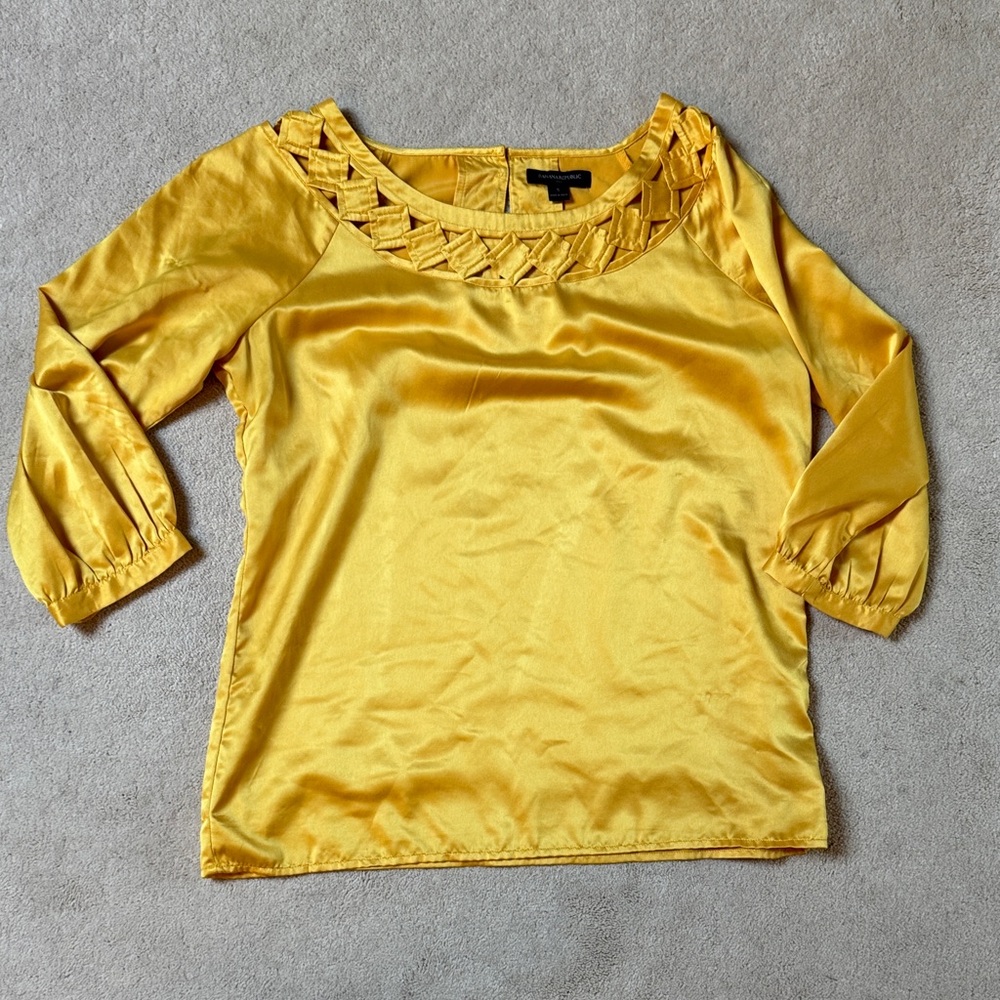 Banana Republic Satin Yellow Woven-Trim Blouse